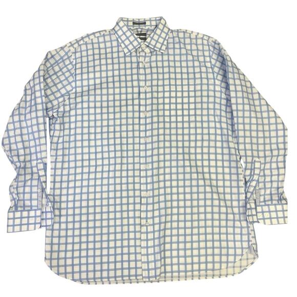 Nordstrom Napoli 17-34 Dress Shirt Blue Check Egyptian Cotton Button-Up Mens - Picture 1 of 13
